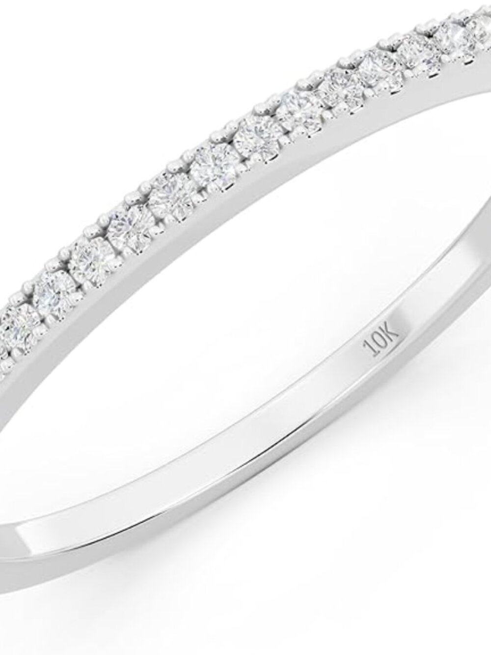 10k Solid White Gold 1mm  .08ct natural diamond ring small size 7